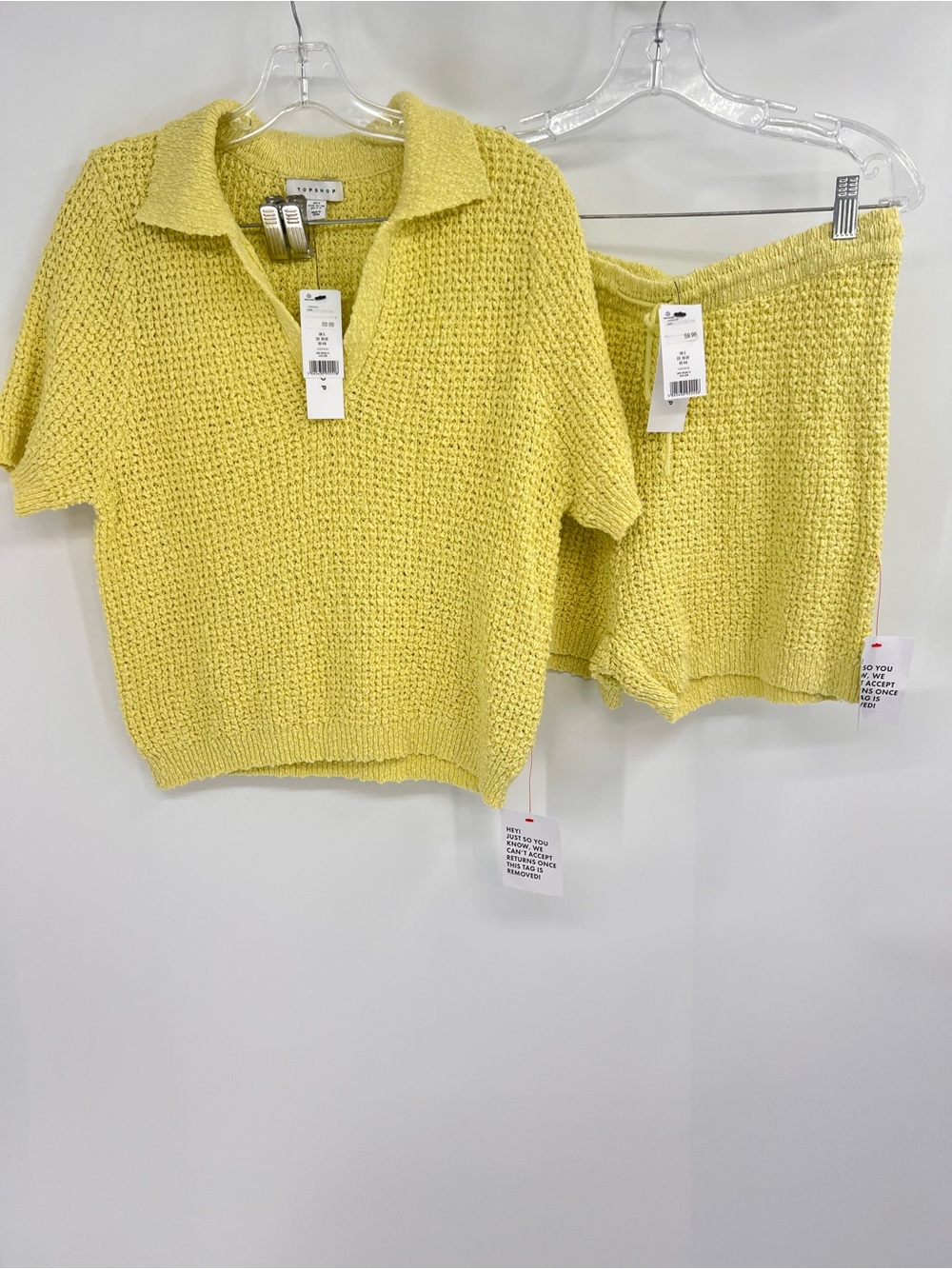 Topshop Textured crochet style Lemon Knit SET top and short S